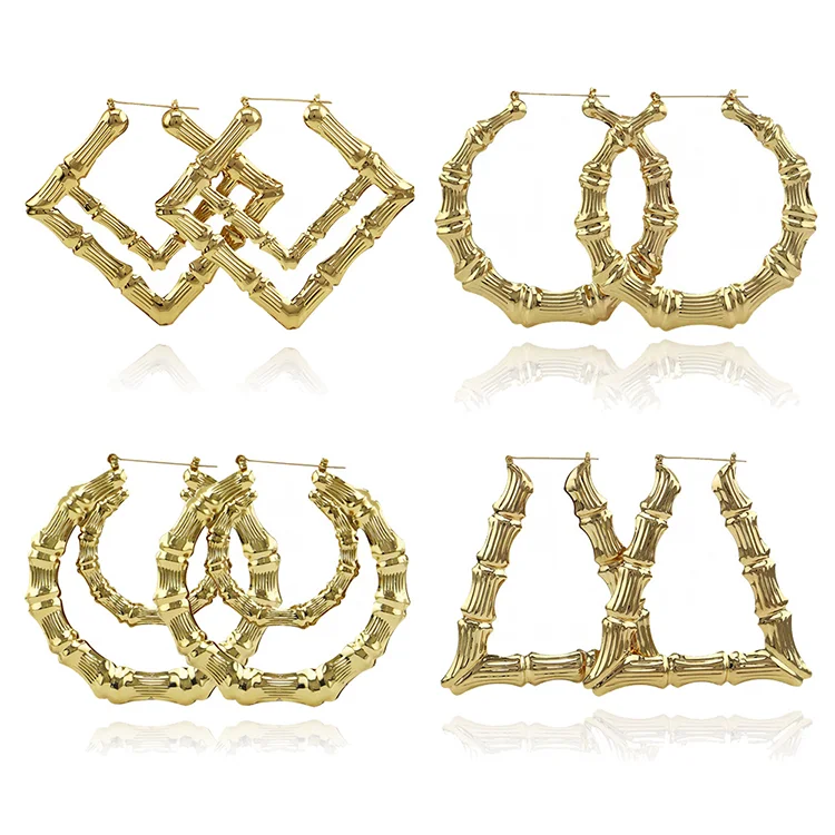 

Retro Punk Stainless Steel Rose Gold Plated Big Round Heart Bamboo Hoop Earrings