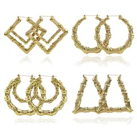 

Retro Punk Stainless Steel Rose Gold Plated Big Round Heart Bamboo Hoop Earrings