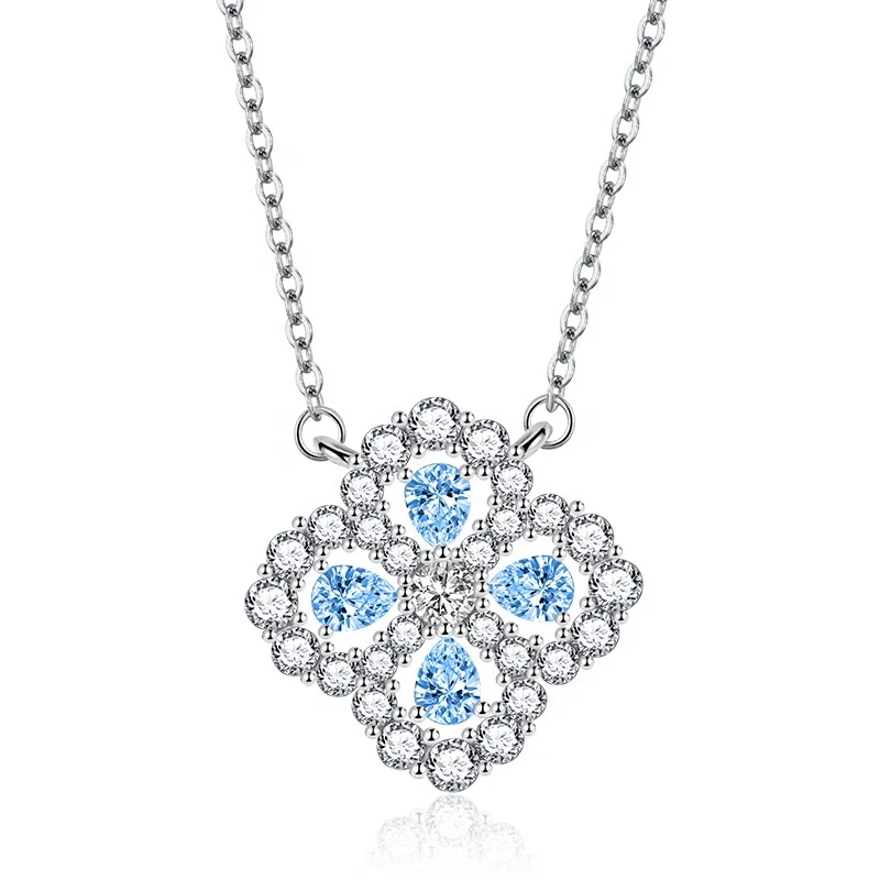 

Custom Fine Jewelry Four-Leaf Clover Real 10k 14k 18k Solid Gold Necklace Pink Lab Diamond Necklace Fancy Color Diamond Jewelry
