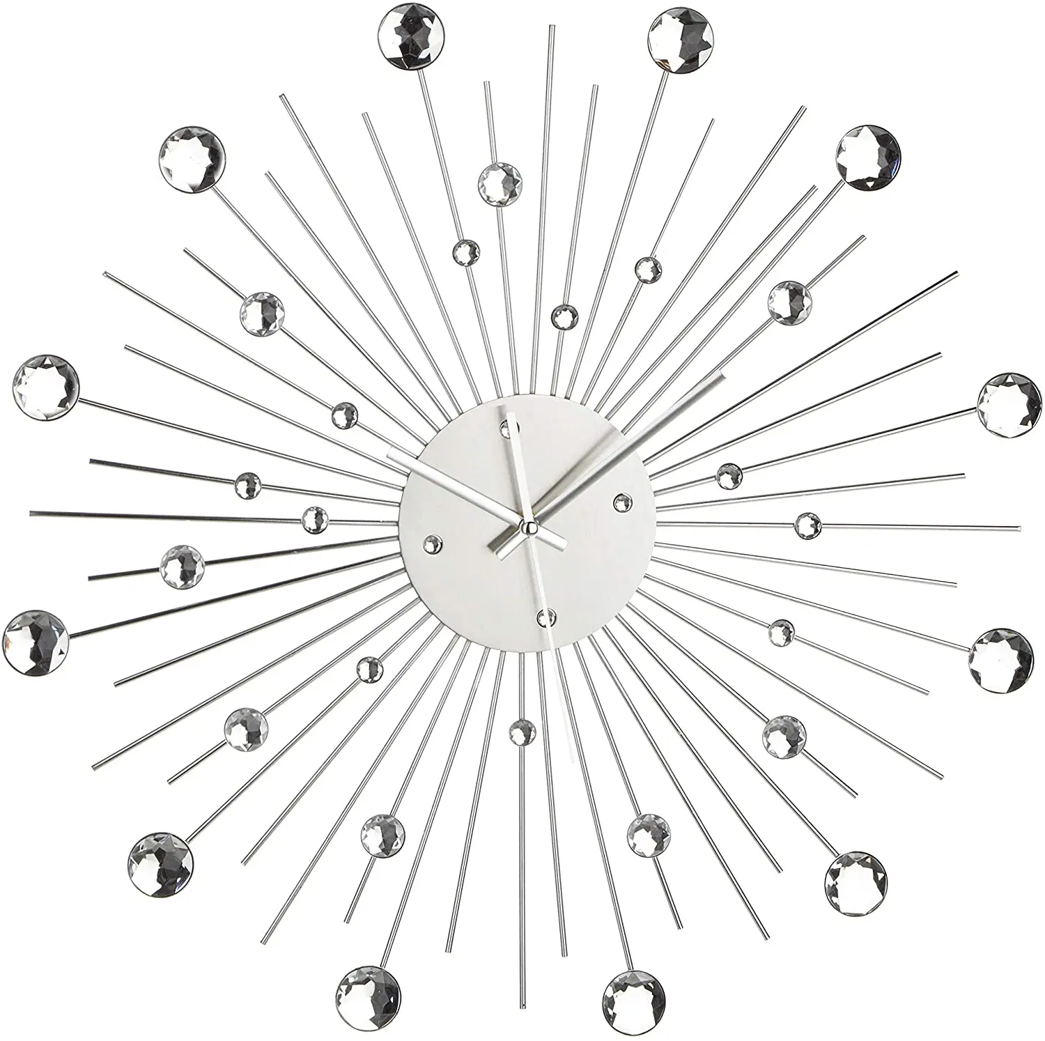 

Modern Metal Silver Crystal 3D wall Clock design for home decoration, living room, bedroom, office space, Customized color