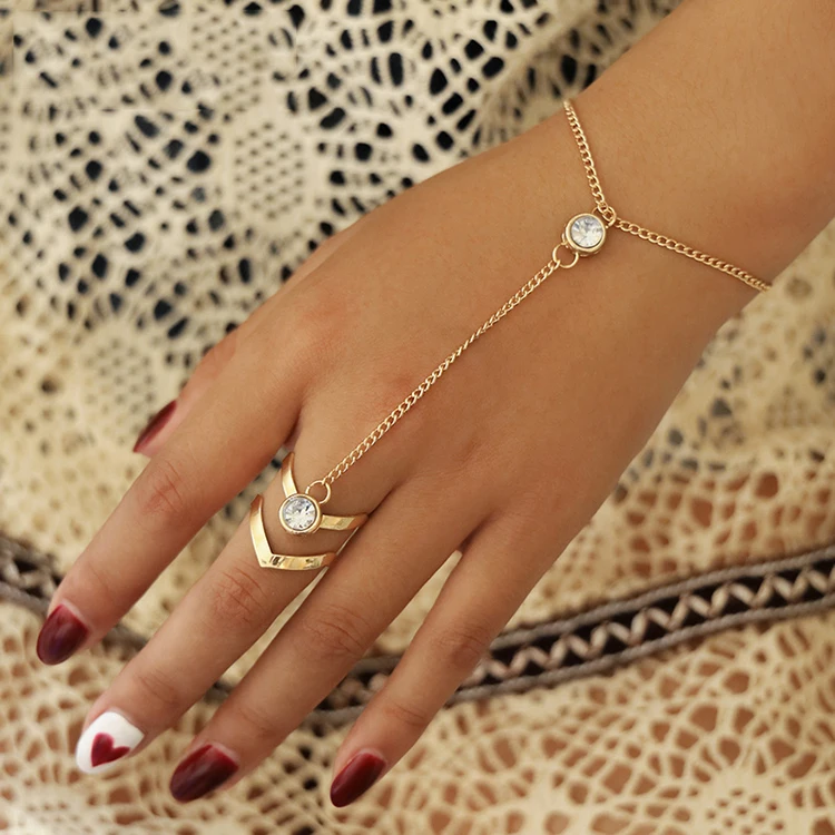 

Fashion Hand Back Bangles Gold Big Crystal Wrist Chain Bracelets for Girls