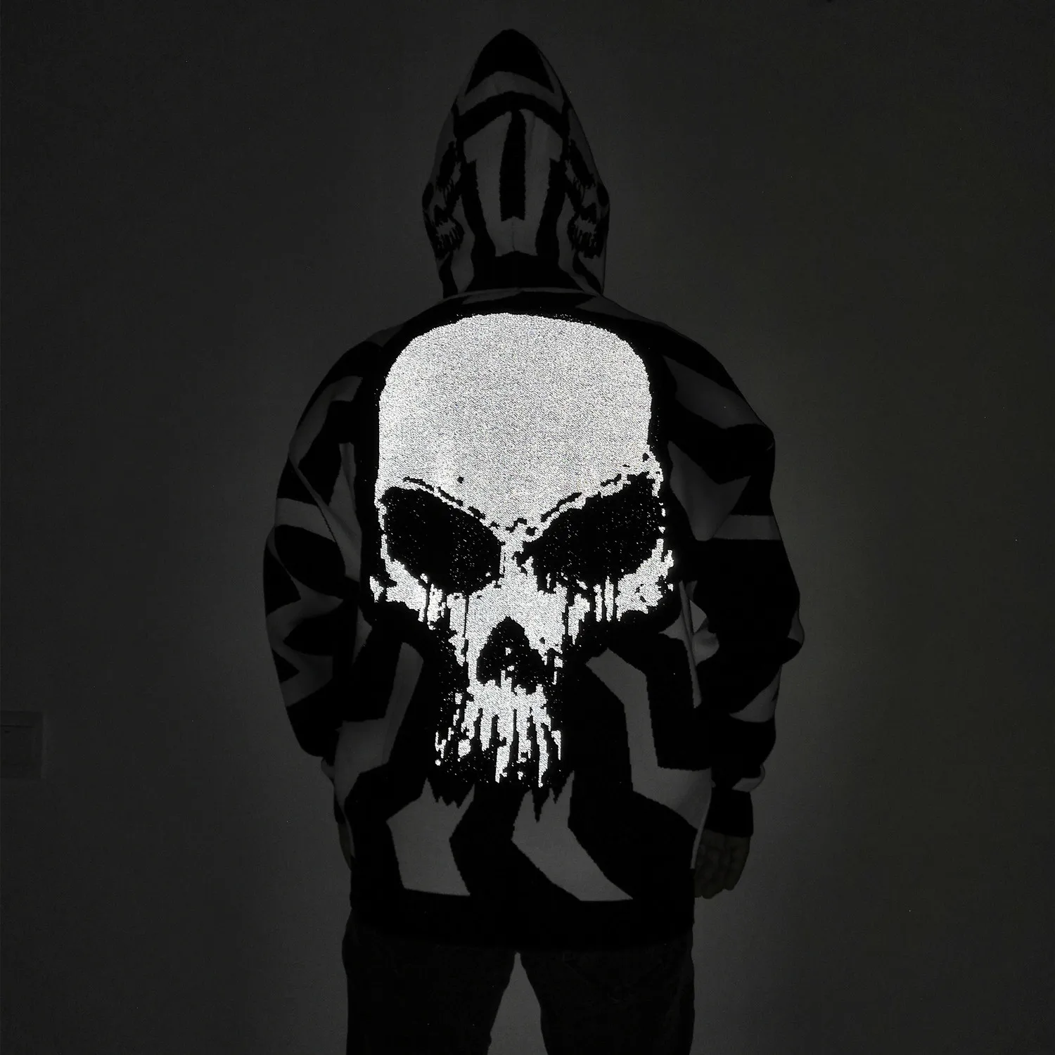 

M-3XL party club hip hop punk skull night reflective glow in dark men hoodie, Evening party fushion red