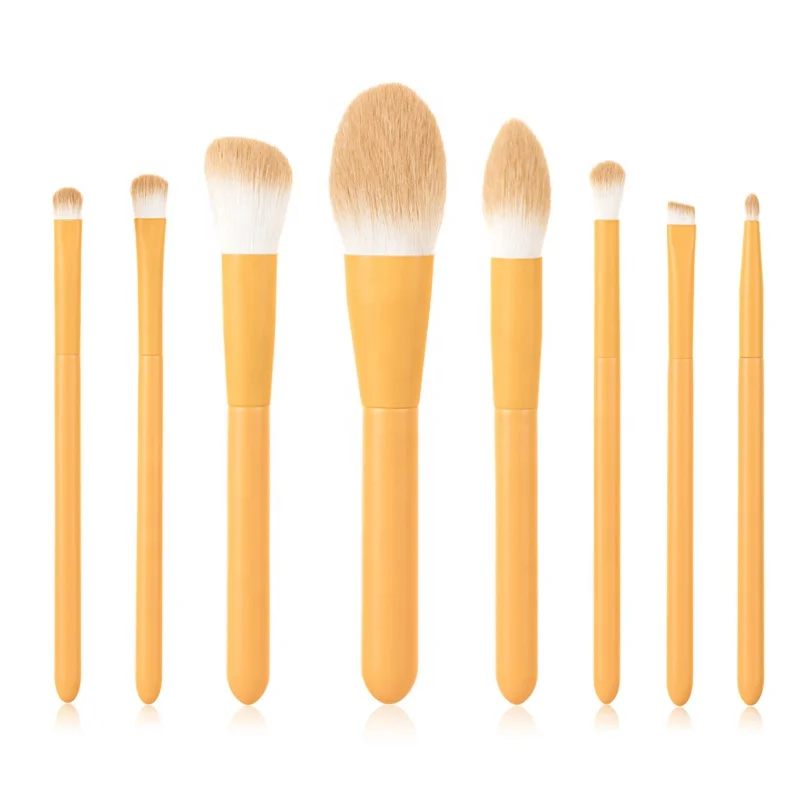 

8pcs makeup brush set Macaron yellow makeup Kit Beauty makeup brushes Portable factory custom logo Private label, Customized color
