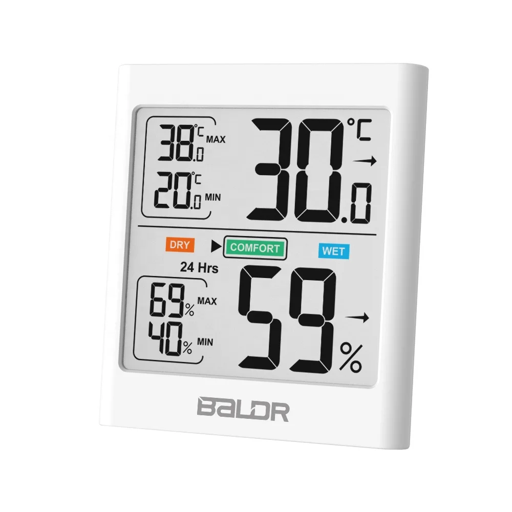 

BLADR B0135 Digital LCD Indoor Thermometer Hygrometer with Backlight Temperature Gauge with Comfort Level Humidity Meter, White black