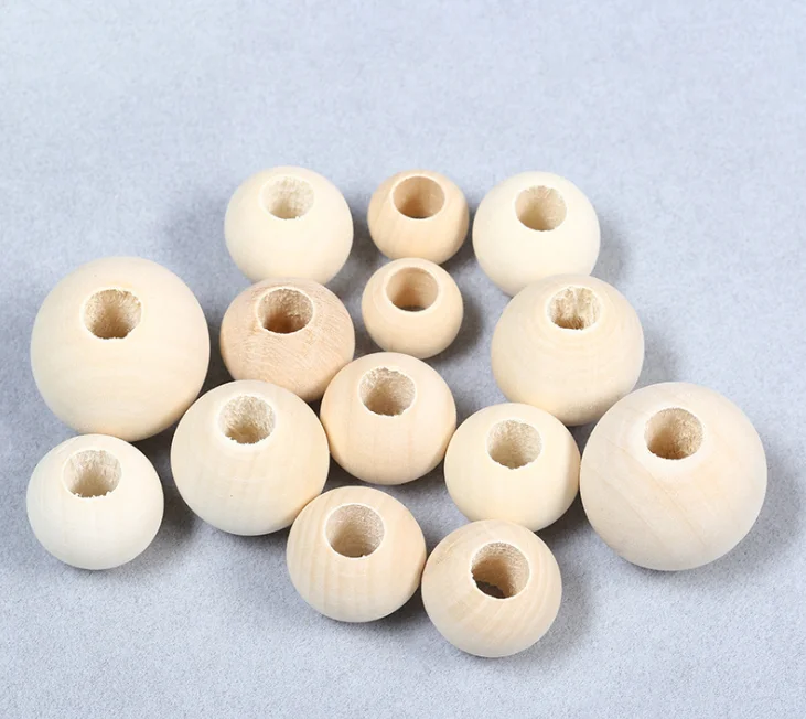 YDS Customized Round Big Hole Wood Bulk Beads 8-50MM Inner Diameter 4-10mm Wooden Beads For Jewelry Making