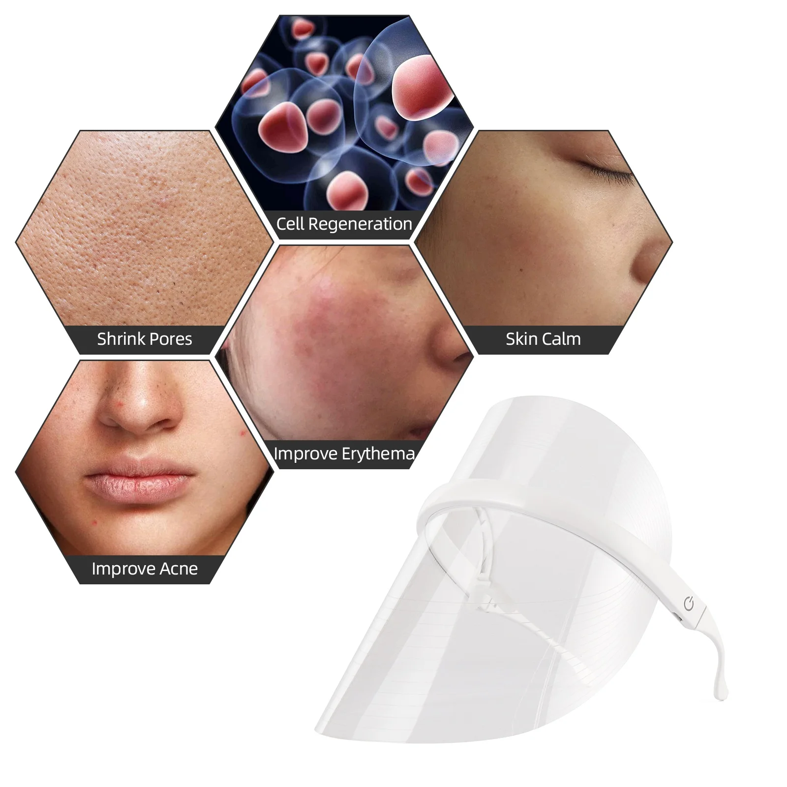 

3 Colors LED Facial Mask LED Light Therapy Beauty Machine Anti Acne Wrinkle Removal Photon Skin Rejuvenation Face Lifting Device, Clear