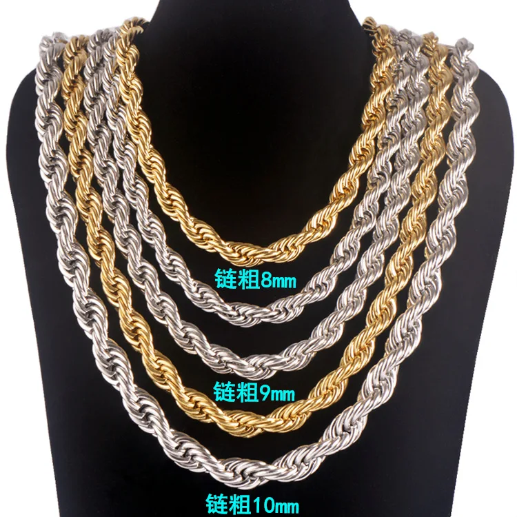 

Necklace Twisted Rope extra-thick 316L Stainless steel chain Gold Plated 8mm 9mm 10mm rope chain Hip Hop Necklace Jewelry