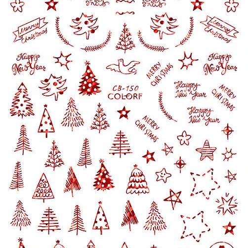 

CB142-CB150 New Christmas 3D Adhesive Nail Sticker San ta Claus Laser Gold Christmas Tree Nail Sticker