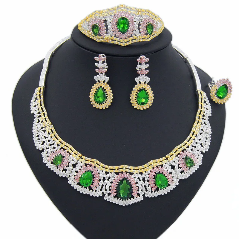 

24k Gold Plated Dubai Jewelry Set African Jewelry Set Costume Jewelry Necklace Sets, Silver/gold