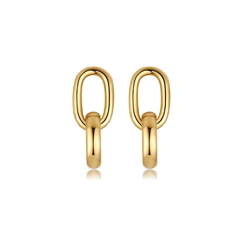 

Fashion trend double ring titanium steel plating 18k gold plated circle small mini hoop earrings women, As pictures