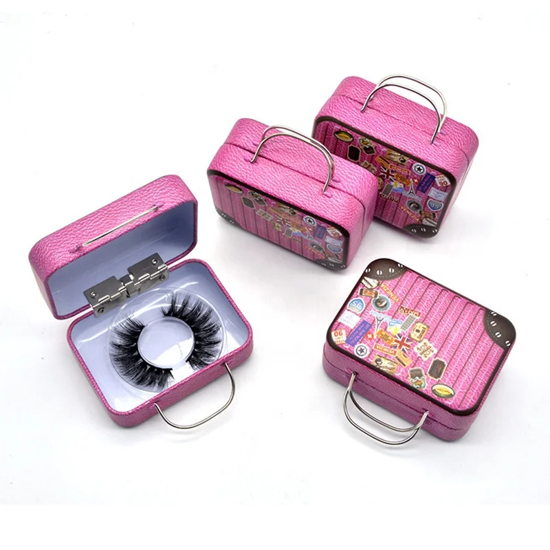 

Private label custom eyelash vendor customized boxes 25mm faux mink lash small mini suitcase packaging box for lashes