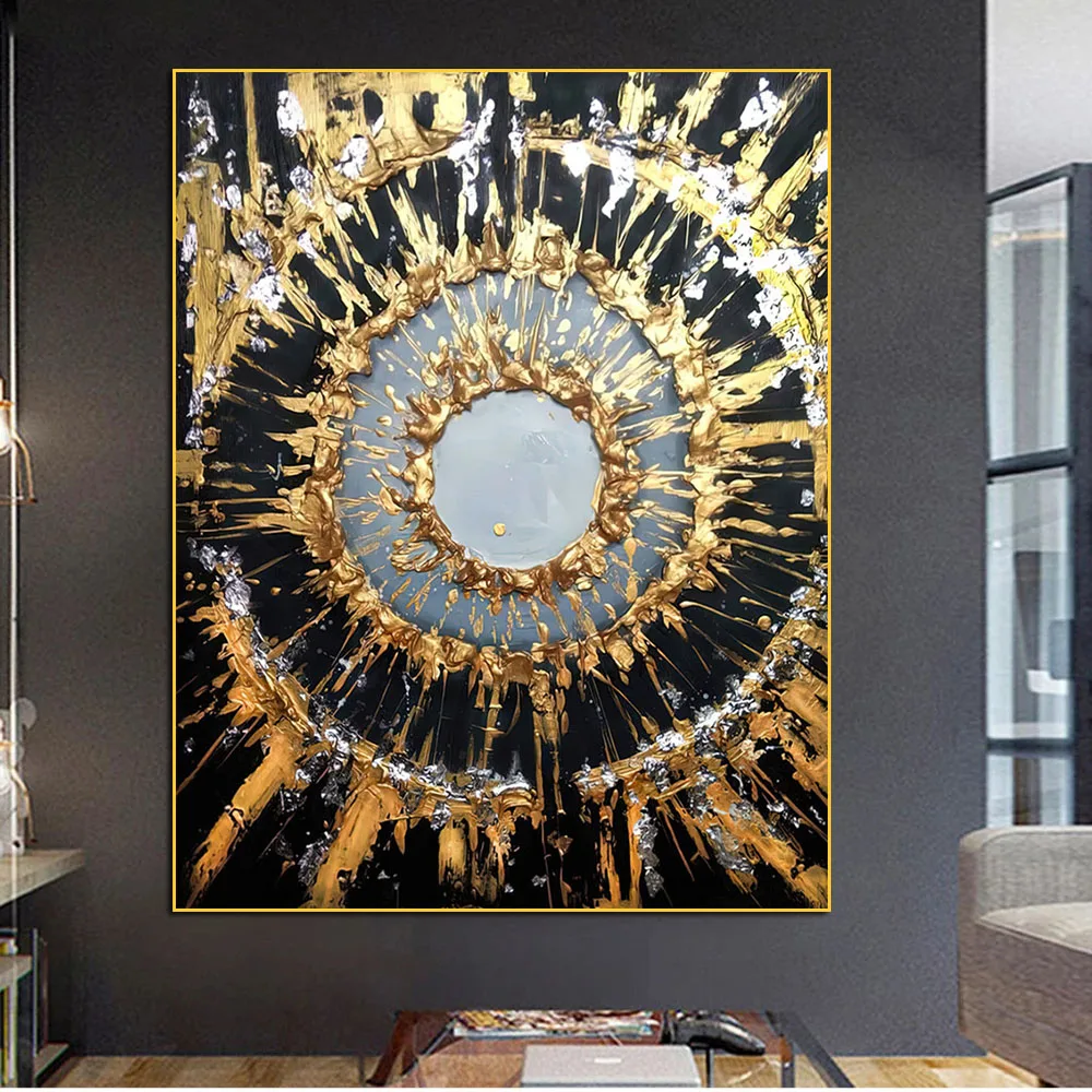 

Luxury Abstract Black Gold Circle Pattern Fashion Modern Painting Canvas Print Pictures Poster Cuadros Living Room Home Decor