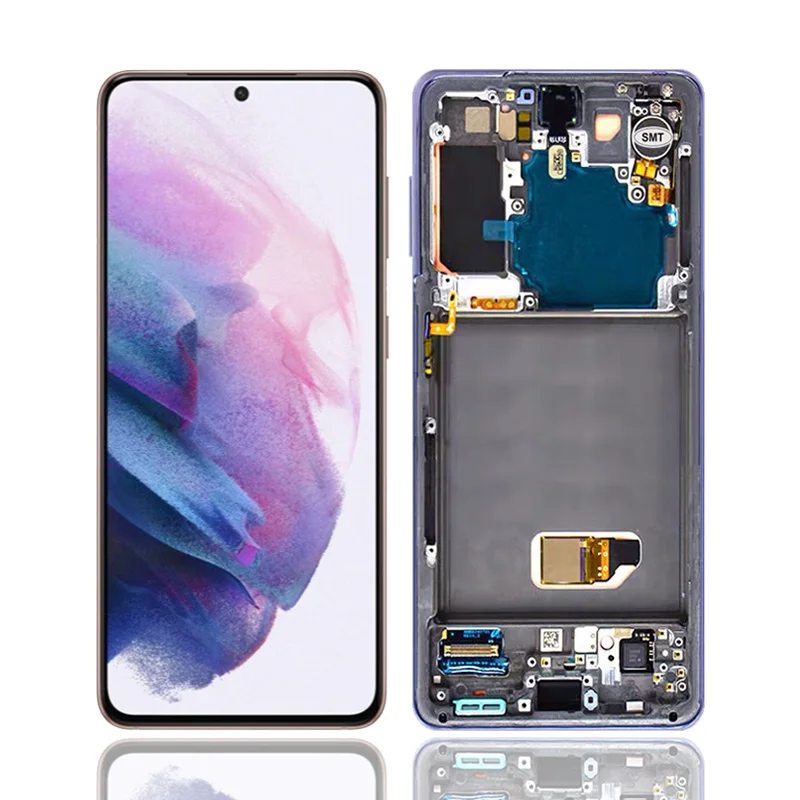 

For Samsung S21 LCD Display With Frame 4G 5G Touch Screen Digitizer Assembly For Samsung S21 LCD, White purple grey