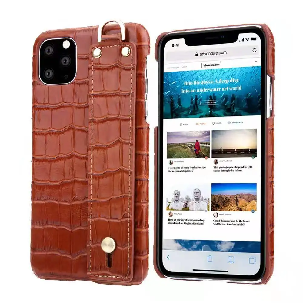 High Standard Delicate Crocodile Embossed Leather Square Phone Case For Iphone 11 Pro Phone Case Oatrich Leather, Customized color