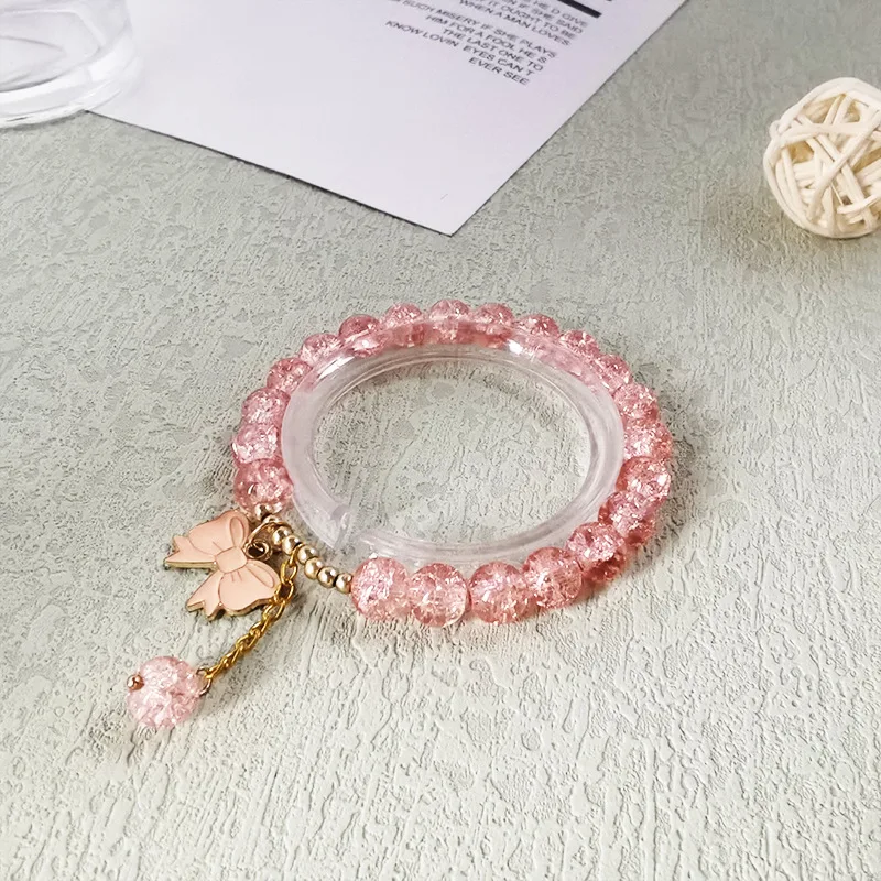 

New Pop Flower Bracelet Jewelry Accessories Pink Crystal Bead Bracelet For Girls, Picture