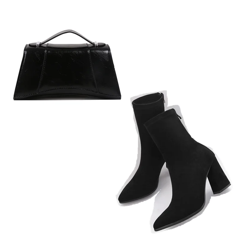 

2022 Trendy black heels and bag sets designer pu wholesale matching shoes and bags set for women
