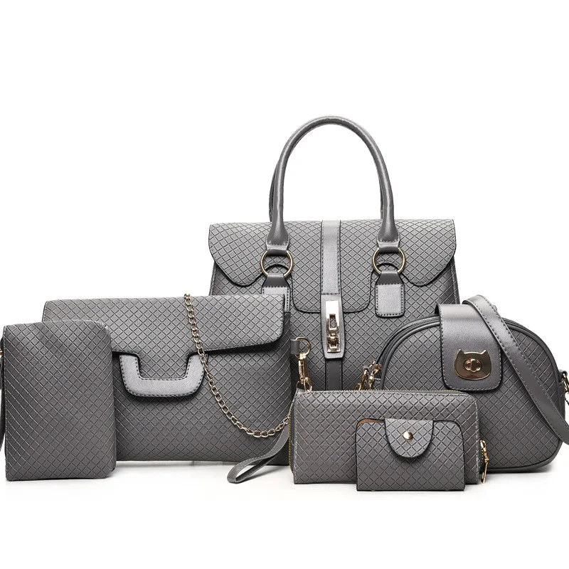 

2019 hotsale newest embossed criss-cross  premium 6pcs lady handbag set
