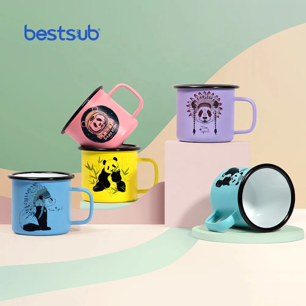 

Bestsub Wholesale Matt Color Printed Tazas Customized Logo Sublimation Blank Ceramic Coffee Mug Custom Camping Steel Enamel Mugs, Matt pink/matt mint green/matt light blue/matt purple/matt yellow