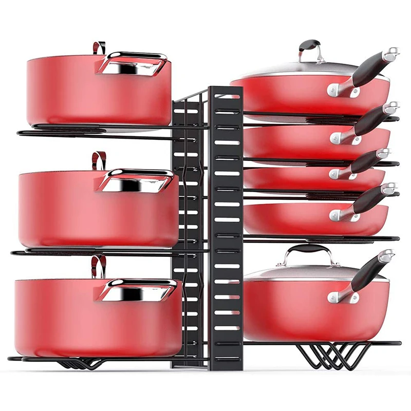 

Adjustable Pot Rack Organizer Adjustable 8 Tiers Pans Organize 3 DIY Methods Pot Lid Holder Organize for Kitchen, Black