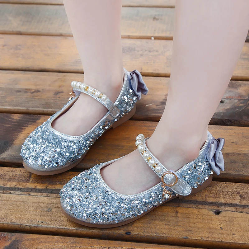 

2021 Spring Fashion Solid Color Flats Kid's Non-slip Shoes Leather Princess Girls Footwear Girl Casual Shoes For Kids, Pink,silver