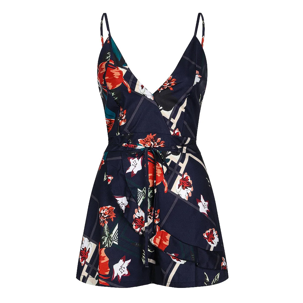 

Black Clothing Women Jumpsuits Above Knee Length Fashion Printed Jumpsuits