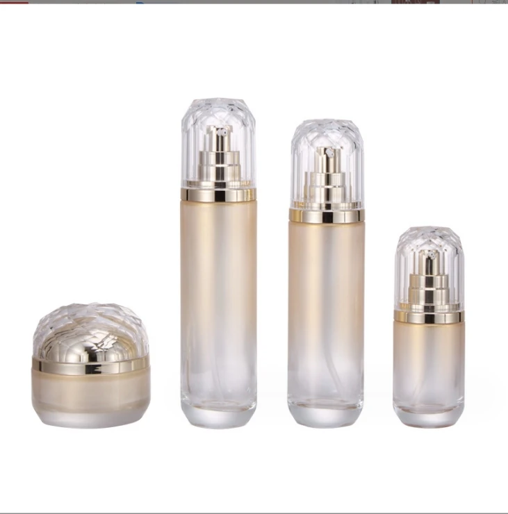 

New gradient gold bottle skin toner essence cosmetics glass packaging bottle press type flask