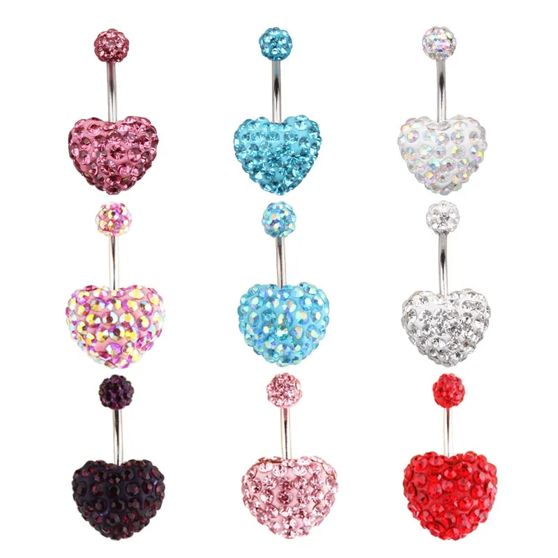 

YW Surgical Steel Navel Belly Button Rings Heart Barbell Colourful Bar Piercing Women Belly Jewelry
