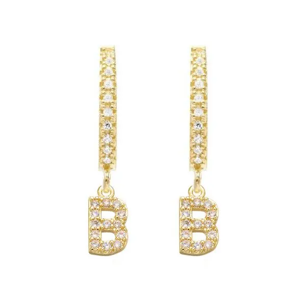 

Ebay Dropshipping 925 Sterling Silver 18k Gold Plated Jewelry Initial B Drop Earrings For Women