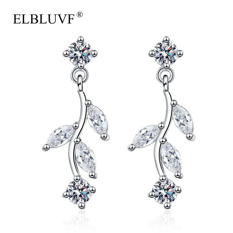 

ELBLUVF Copper Silver Plated Jewelry Zircon Branch Leaf Flower Shape Earrings For Women Jewelry, Silver color