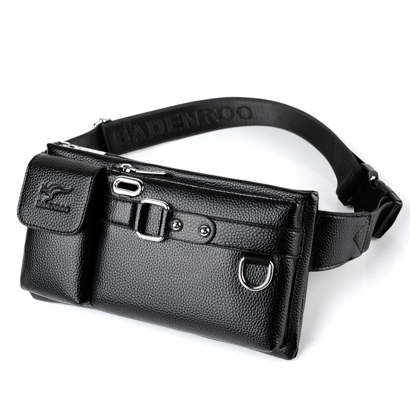 

Factory wholesale Outdoor Sport Travel Hiking Camping casual Litchi pattern men Pu waist bag chest, Black brown