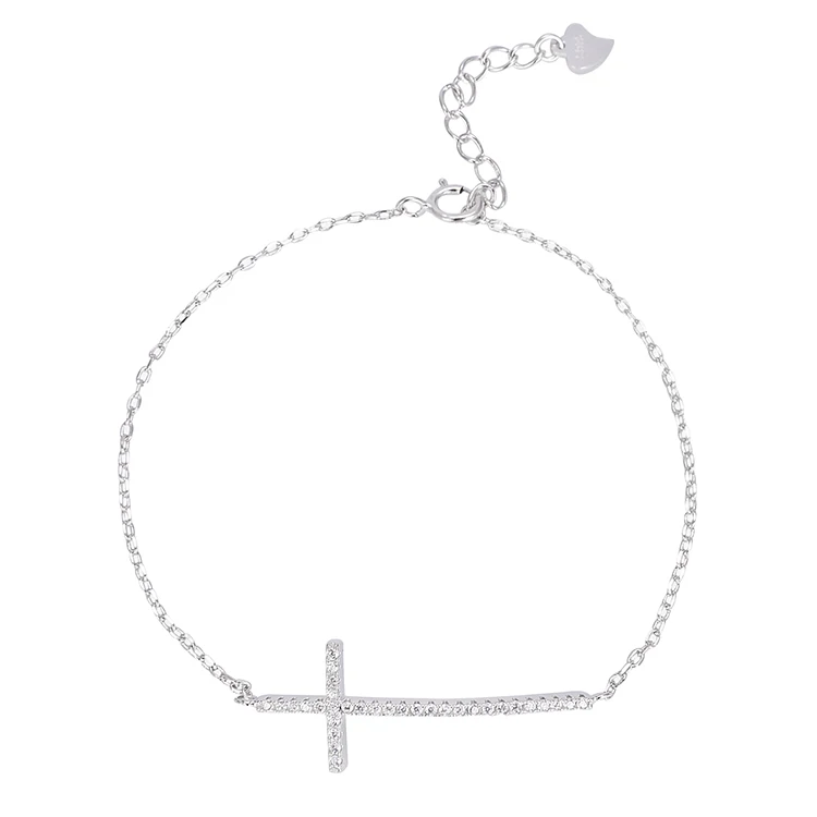 

Rhodium Plated Designer Adjustment Unisex Women Men Children 925 Sterling Silver Cross Bracelet