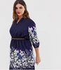 Fashionable navy blue half sleeve 3xl plus size print dress 6xl