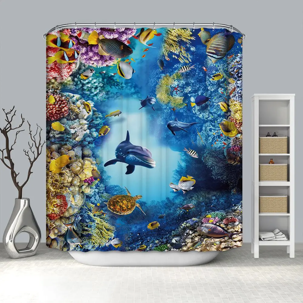 

Marine natural landscape organism mermaid printed upscale 3D shower curtains