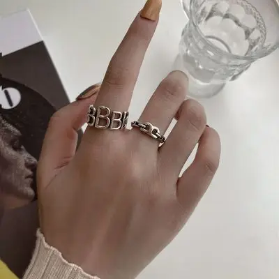 

2021 New Arrivals Designs High Quality Retro Creative Letter B Opening Simple Personality Thai Silver Rings Fresh Chain Rings