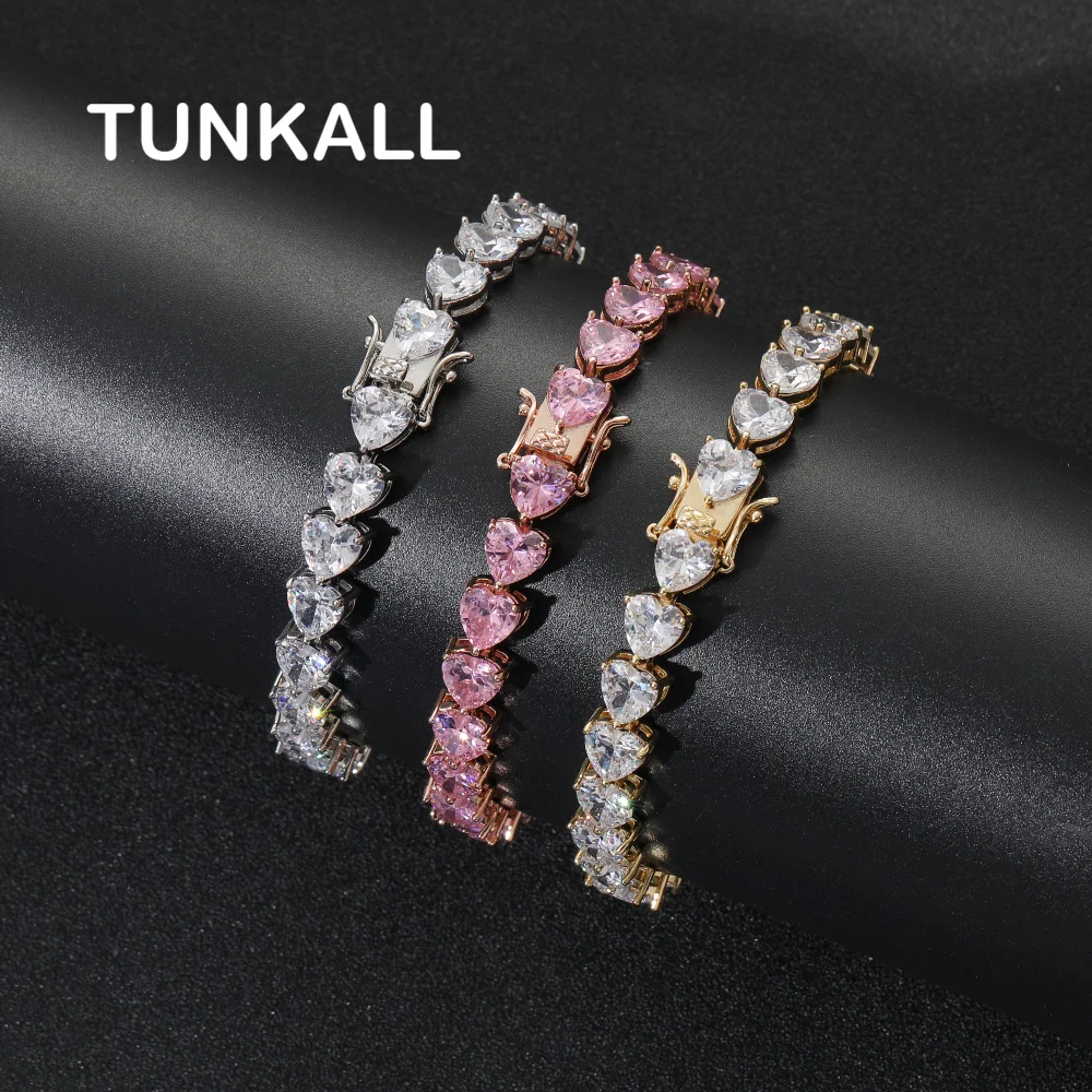 

BB111 7mm 7" 8" Heart Tennis Bracelet Hip hop Iced Out Zircon Necklace Men's CZ Jewelry Bling Bling