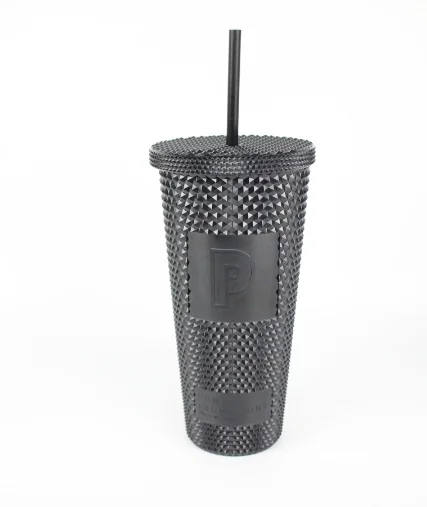 

2021 Studded Grid Tumbler with Lid and Straw Pink White Iridescent Cold Cup 24 oz Bling Cup Two Colors Available DOM112-20044