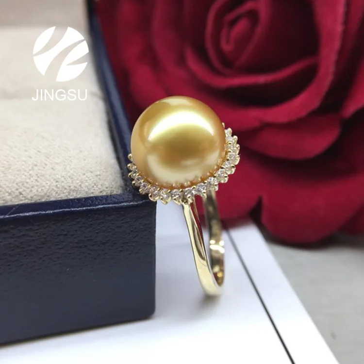 

latest design natural golden color top quality south sea pearl ring with 18K gold for women, Picture