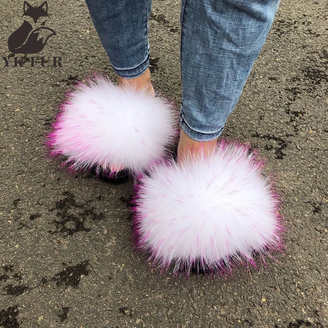 

2021 wholesale custom fur slippers fashion lady fur slide big fluffy fur slippers, Customized color