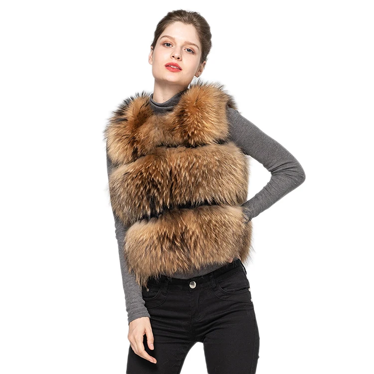 

Real Fur Vest Women Genuine Raccoon Fur Gilet Waistcoat Winter New Fashion 3 Rows Vest S1150, Customized color
