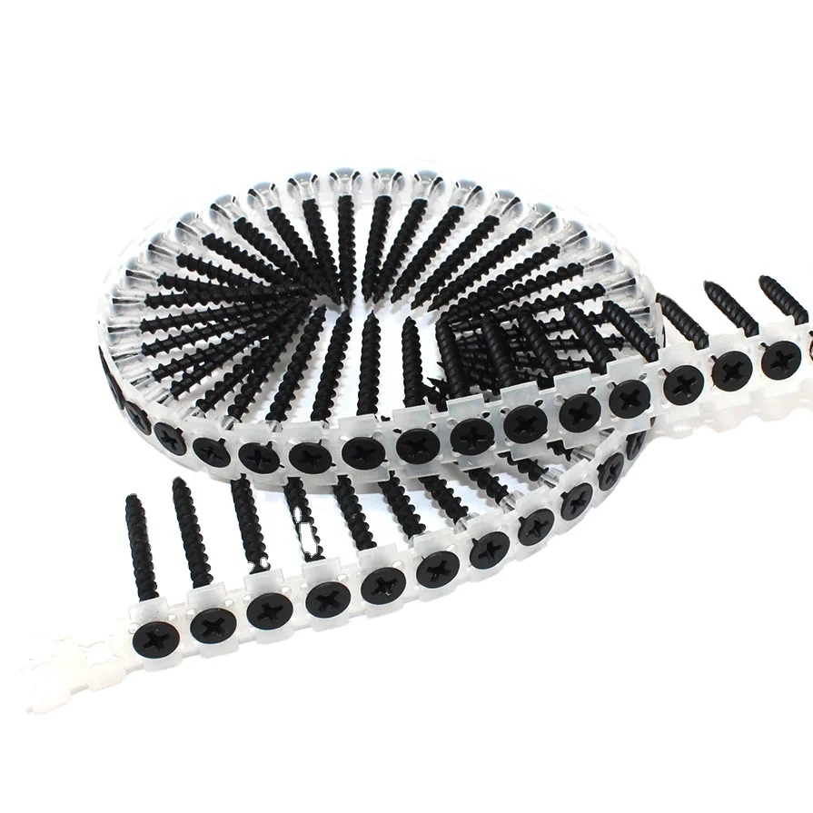 Wholesale Customized Stainless Steel Bugle Head Screws China Factory Low Carbon Plastic Strip Collated Screws Black Oxide Finish