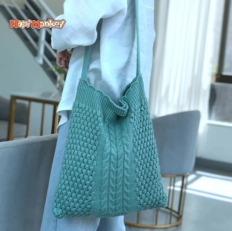 

Hapimonkey Handmade Knit Tote Bag Crochet Shoulder Bag