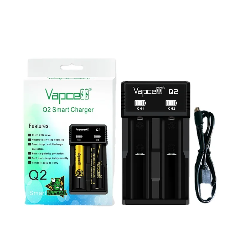 

Vapcell Q2 Universal Fast Charger 1A*2 slots For 3.7v Imr/li-ion Battery for 18650 lithium ion battery quick Charger, Black