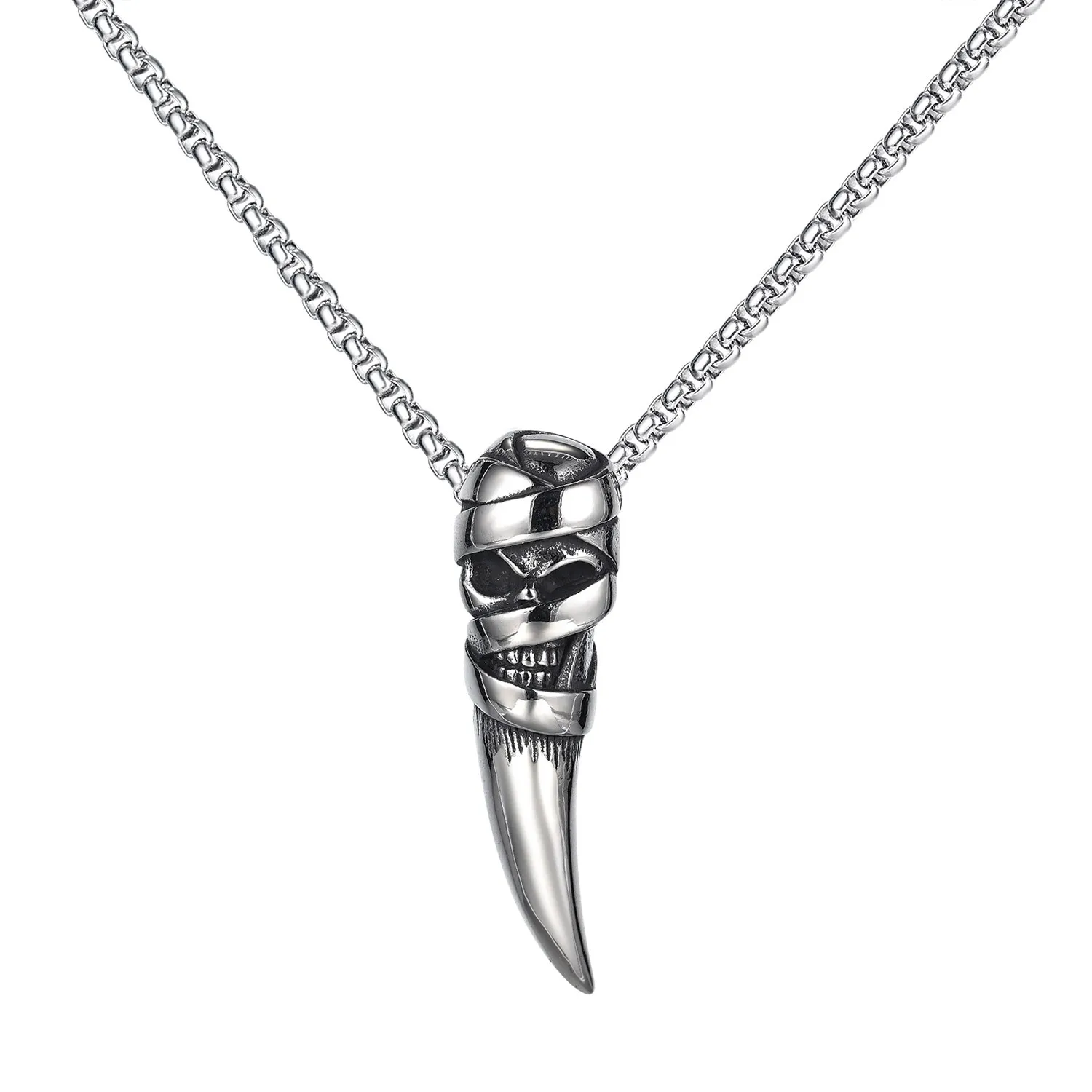 

Punk Halloween Skull Titanium Steel Pendant Long Chain Men's Necklace Personalized Jewelry Gift, Silver color