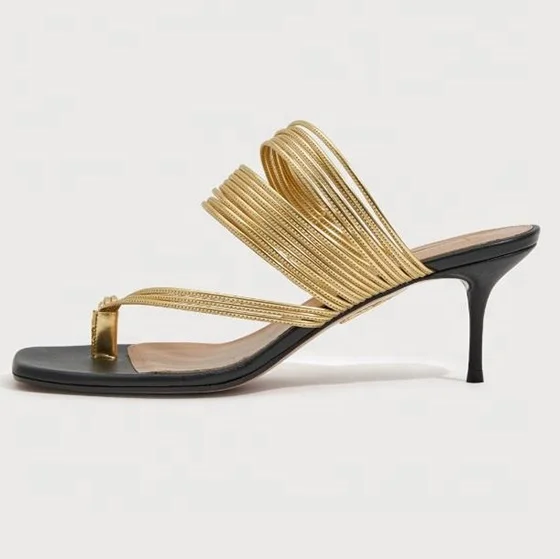 

Summer new arrivals ladies color matching stiletto open-toe trendy business slippers, Gold