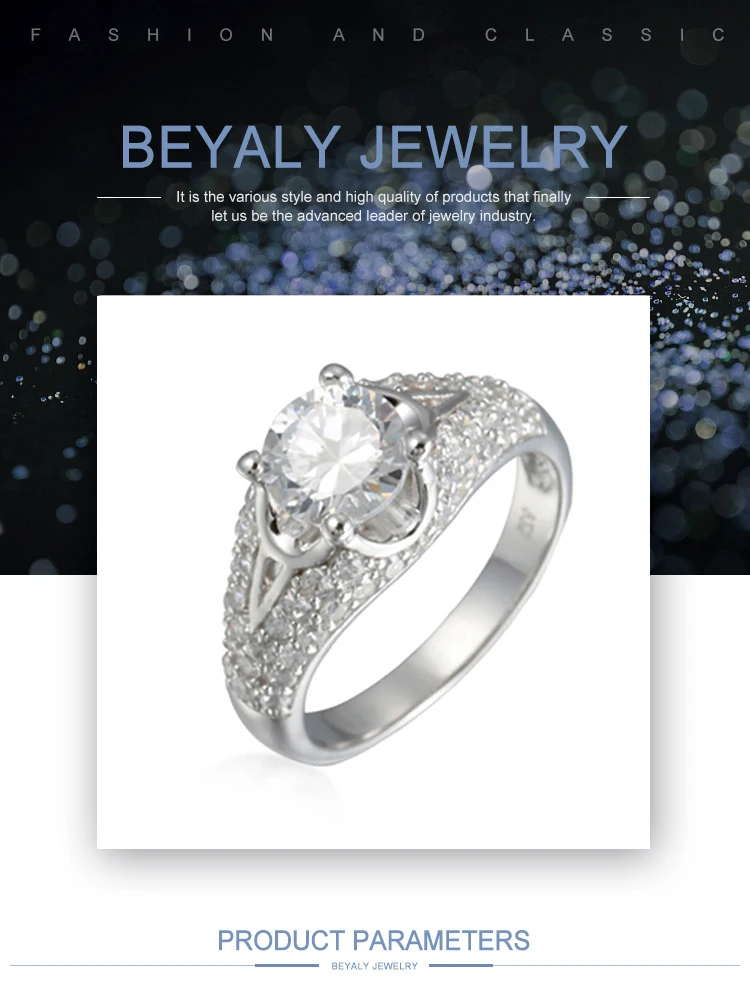product-Flower Shape Design Silver Engagement Moissanite Ring-BEYALY-img