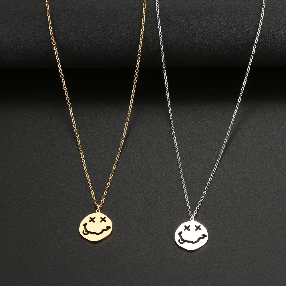 

GT Wholesale Gold Plated Stainless Steel Smiley Face Goth Hip Hop Girl Pendant Necklace For Women Men Jewelry Gifts