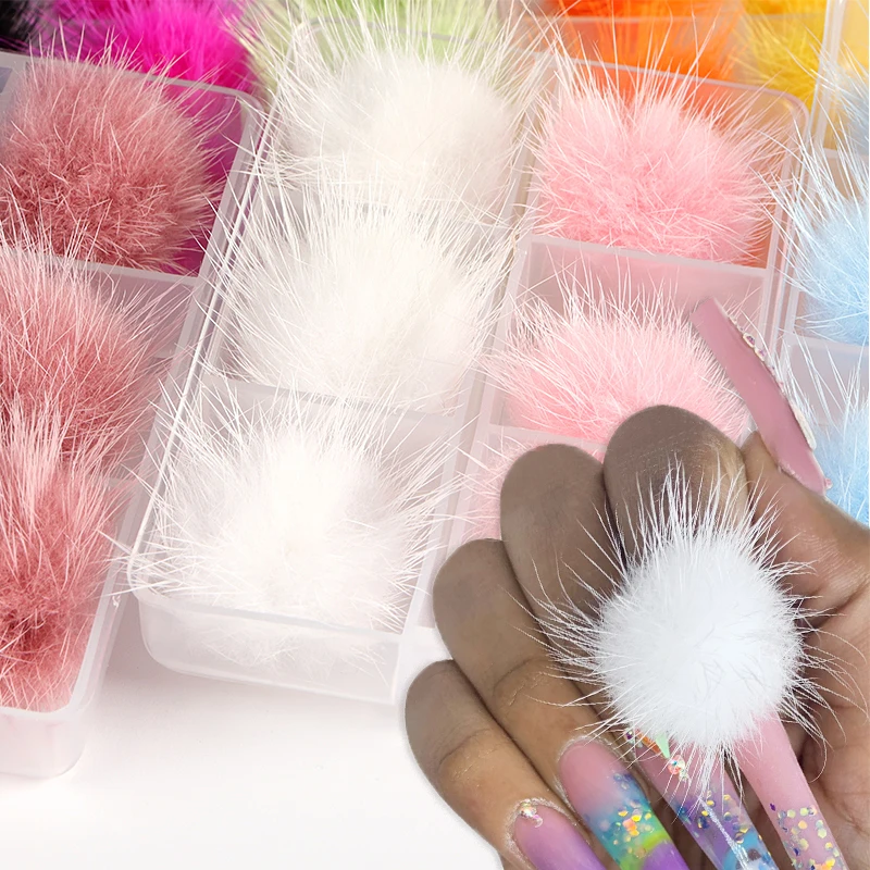 

6pcs Detachable Magnetic Fluffy Plush Ball For Nail Art Decorations Pom Poms Manicure Kawaii Nail Charms, Picture