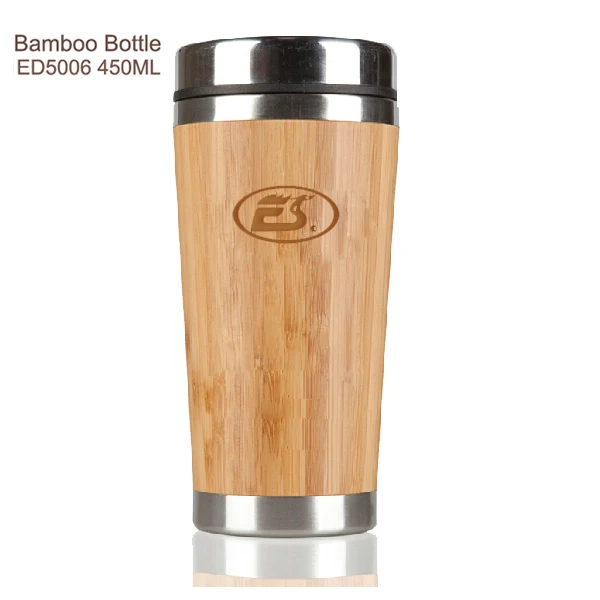 

ED5006 450ML/15OZ Eco-friendly stainless steel inner natural bamboo coffee cup mugs thermos bamboo bottle, Natural bamboo color