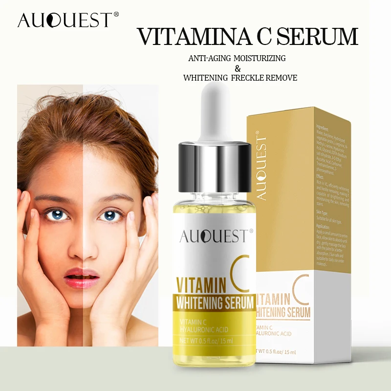 

Wholesale OEM Skin Care Vitamin C Serum Whitening Brightening Anti-freckle Moisturizing with Hyaluronic Acid, Yellow