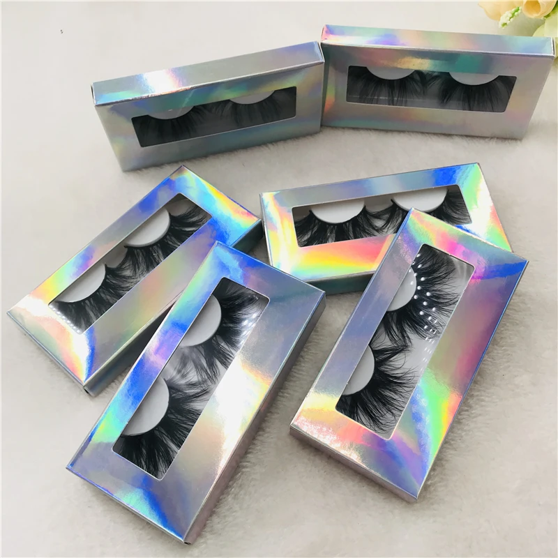 

2021 New Arrivals Mink False Eyelashes Holographic Eyelash Packaging Box Natural 5D Mink Lashes, Natural black